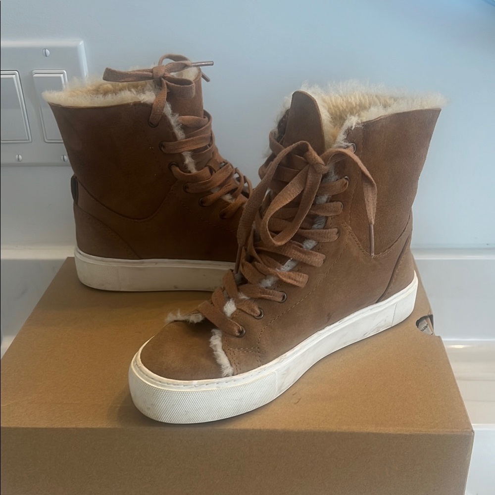UGG Brown Shearling High-Top Sneakers